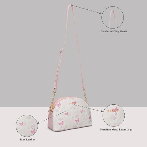 Image of Caprese Scarlet Small Sling Bag for Women with Adjustable Strap | Floral Printed Faux Leather | Multi-Compartment Crossbody Purse | Zipper Closure | Stylish Everyday Bag