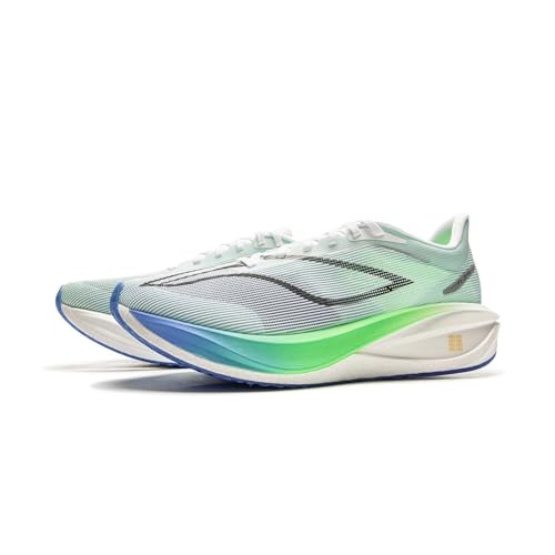 LI-NING FEIDIAN 5 Challenger Men Running Shoes Boom Fiber Reflective Lightweight Breathable Racing Sneakers Standard White/Pure Sky Blue US 112