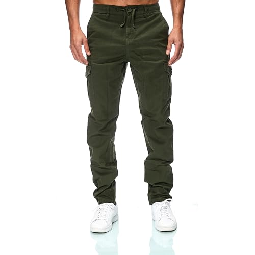 Smith & Solo Cargohose Herren – Chino Hose Cargo Hosen Stretch, Arbeitshosen Baggy Baumwolle, Activewear für Herren mit Taschen Kordelzug (Khaki, L)