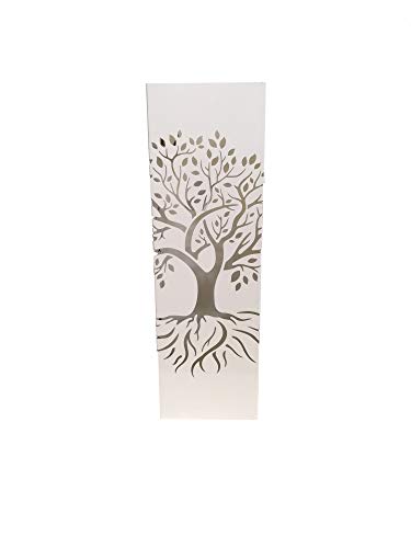 DRW Paragüero Cuadrado Metal Blanco Calado arbol de la Vida 15.5x15.5x49 cm