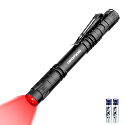 COSMOING Red LED Flashlight, Red Flashlight with 2AAA Battery, Red Light Flashlight Night Vision Torch for Night Observation, Camping,Fishing, Riding - 1 Pack