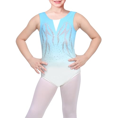 Sunny Fashion Girls One Piece Geometry Gymnastic Leotard Rhinestone Show Sleeveless
