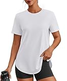 PINSPARK Damen Sportshirt Leichtes Atmungsaktiv Sport T-Shirt Fitness Sommer Funktions Locker Yoga Oberteile Weiß M