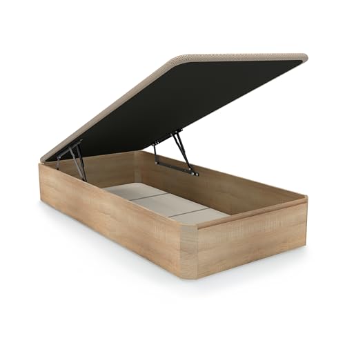 duehome | Luxury, Canapé Abatible con Almacenaje, Base Tapizada, Acabado en Roble, Medidas: 90 cm (Ancho) x 190 cm (Largo) x 31 cm (Alto)