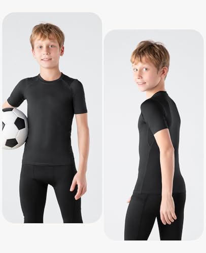 Niksa 1/2/3 Pack Boys Compression Shirt Short-Sleeve, Youth Athletic Quick Dry Undershirt Kids Sport Base Layer T-Shirt for Baseball Football2