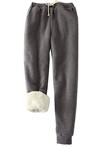 HeSaYep Women s Warm Sherpa Lined Sweatpants Drawstring Athletic Jogger Fleece Pants with Pockets,Dark Grey M