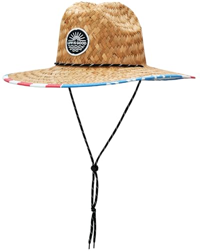 Life is Good Mens Straw Hat - Breathable Wide-Brimmed Woven Beach Sun Hats for Men - Lifeguard Sun Protection Hat Size One Size Red USA