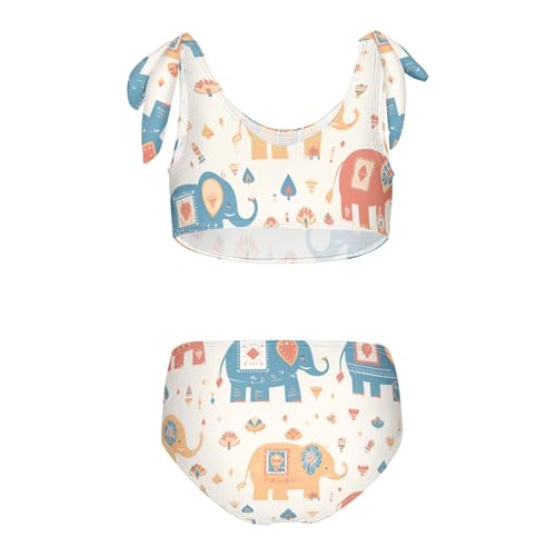 KLL Colorful Elephants Decorated Mandala Girls' 2 Piecing Bikini Set Quick-Dry Bathing Suit Swimwear Cute Shoulder Strap2