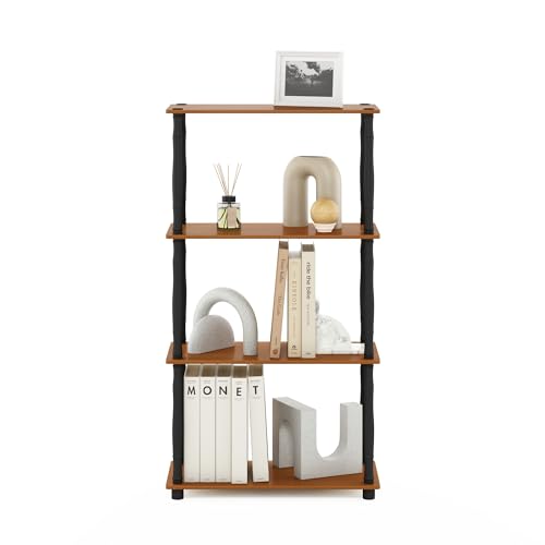 Image of Furinno Turn-N-Tube 4-Tier Multipurpose Shelf Display Rack, Classic Tubes, Light Cherry /Black