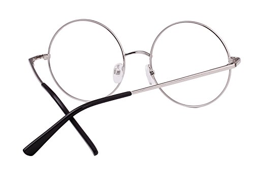 Agstum Retro Round Metal Non-Prescription Eyeglasses Frame with Spring HInge Clear Lens (Silver, (Small size) 42)