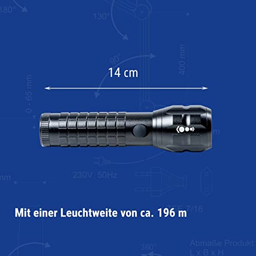 MAUL LED-Taschenlampe MAULkronos S – outdoor-taugliche LED Taschenlampe für die semiprofessionelle Anwendung – helle Taschenlampe mit langer Leuchtdauer und Spritzwasserschutz (IPX4) – schwarz