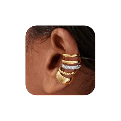 MEVECCO Ear Cuffs Non Piercing 18K Gold Plated Ear Cuff Earring Sets Clip on Cartilage Cubic Zirconia Pearl Minimalist Hypoallergenic Fake Hoop Earrings Stack Women Gifts