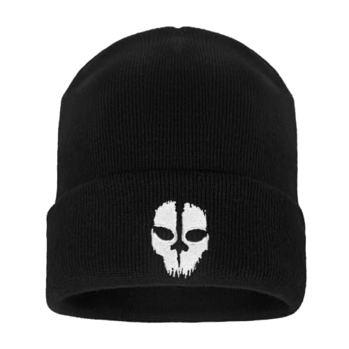 Image of Embroidered Skeleton Beanie Hat Winter Stretch Knit Skull Cap for Men Women