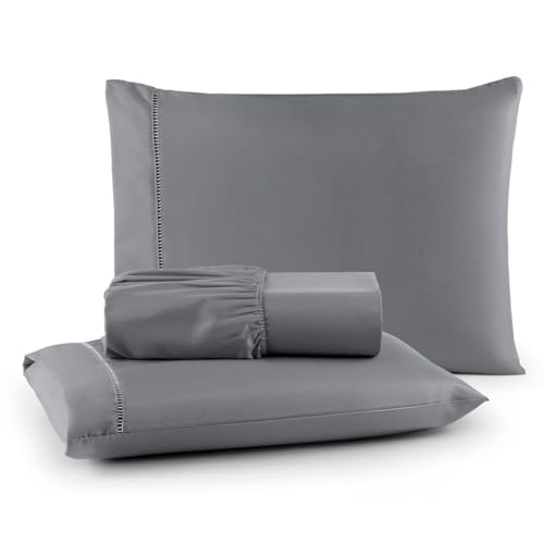 Kit Lençol King Com Fornhas 400 Fios Percal 100% Toque Macio (Cinza)