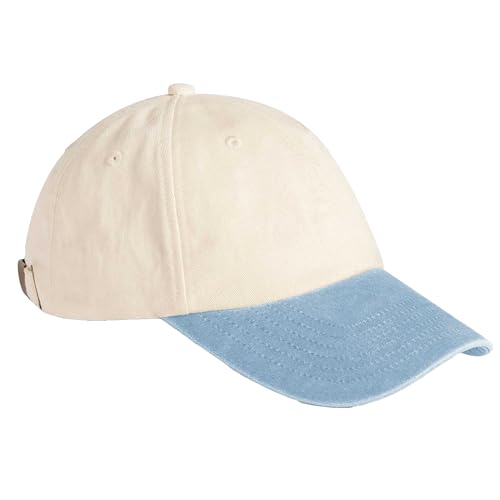 Image of Beechfield Contrast Peak Low Profile Vintage Cap - Natural/Vintage Light Blue