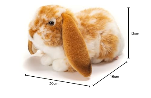 Teddy Hermann 93791 Hase Widder-Kaninchen liegend Hellbraun-Weiss gescheckt 30 cm, Kuscheltier mit idealem Recyclinganteil (Füllmaterial)