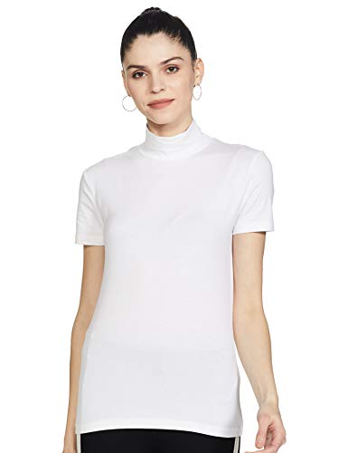 Image of Marks & Spencer Womens Solid Cotton Blend Turtle Neck Fitted T Shirt