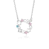 Stfery Collar de oro de 9/14/18 quilates para mujer, collar de corona de trébol de estrella de mariposa con zafiro cultivado en laboratorio y topacio moissanita de oro real, Metal, Zafiro cultivado en