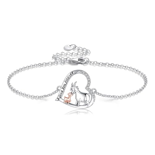 JERWLI Ziegen Armband 925 Sterling Silber Herz Lamm Schaf Armbänder Ziegen Schmuck Geschenke für Damen Frauen Mädchen Ziegen Liebhaber Tochter Mutter