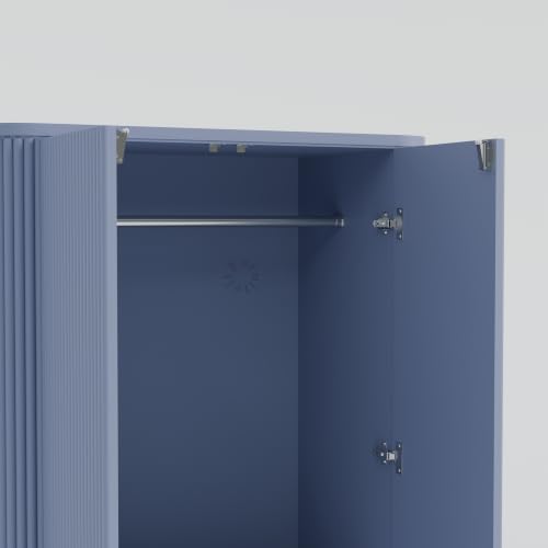 Image of 2 Door Wardrobe Almirah for Bedroom, 72 Inch | Premium HDHMR Wooden Cupboard with Hanging Rod & Storage Compartments | Fluted Push-to-Open Clothes Organizer Cabinet | Grey Finish