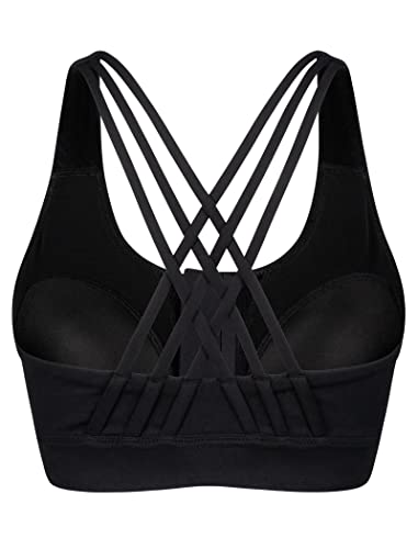 Yvette Strappy Zip Front Sports Bra High Impact Workout Bra For Running Spinning Dancing Women, Black, L(Ac) #TOP1
