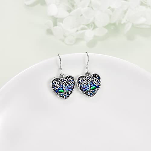 Onefinity Heart Tree Of Life Earrings Sterling Silver Abalone Shell Tree Of Life Dangle Drop Earring For Women Girls Jewelry #TOP1