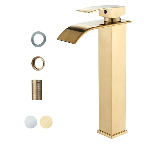 Onyzpily Basin Tap High Arc Tall Basin Mixer tap Commercial 1-Hole Brass Single Lever Deck Mounted,Gold Finish
