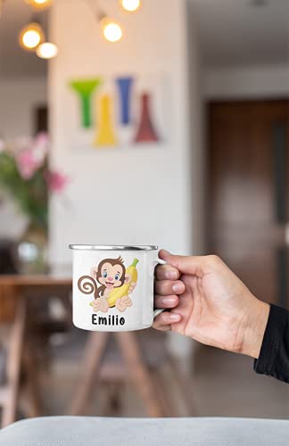 Tazza Smaltata Personalizzata Per Bambini Con Nome E Scimmia – 300 Ml, Metallica, Idea Regalo Compleanno