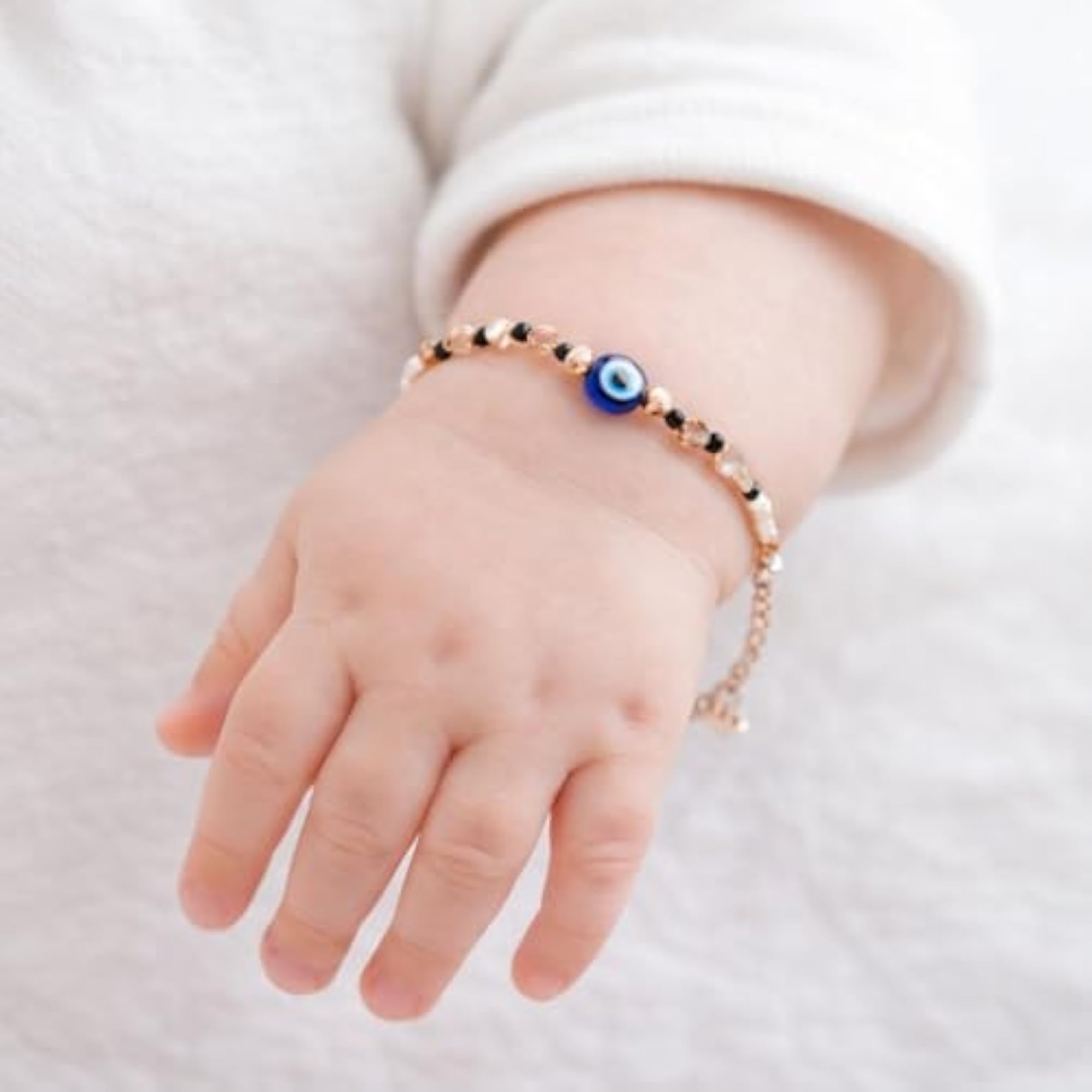 Kids' White Stone Beaded Bracelet Pair, 925 Sterling Silver Gift