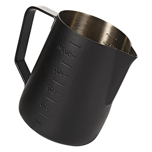 Dianoo Brocca per caffè espresso a vapore, 600 ml, in acciaio inox, con misurazione, tazza per schiumare il latte, brocca da caffè, latte art, nero