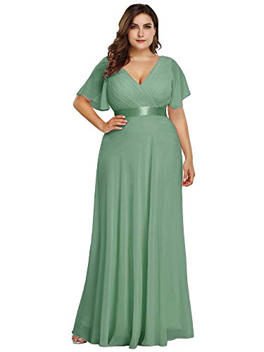 Image of Ever-Pretty Women's Chiffon Formal Evening Dresses for Curvy Women V-Neck Plus Size Floor Length Bridesmaid Dress