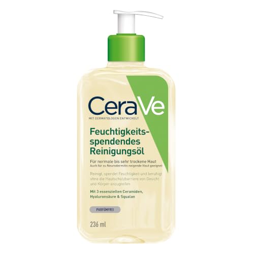 CeraVe Reinigungsöl, Sanft reinigendes Öl mit Squalan, Triglyceride sowie Ceramide bei normaler bis sehr trockener Haut, Auch für Babyhaut und bei Neurodermitis, 236 ml
