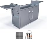 Le Griddle Freestanding Cart for Built-in The Big Texan Gas Griddle, Martials: Stainless Steel, Folding Shelves, Double Door Access and Caster Wheels