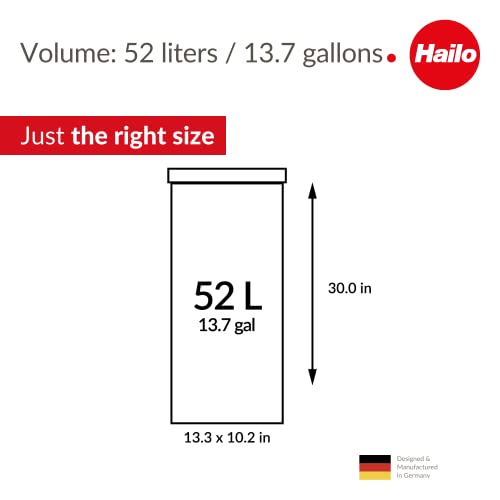Hailo Big-Box Swing Xl Waste Bin | 1 X 52 Liters / 13.7 Gallons | Self-Closing Swing Lid | Steel Sheet | Bin Liner Clamping Frame | Waste Bin Kitchen Rectangular | Made In Germany | White 0860-231 #TOP5