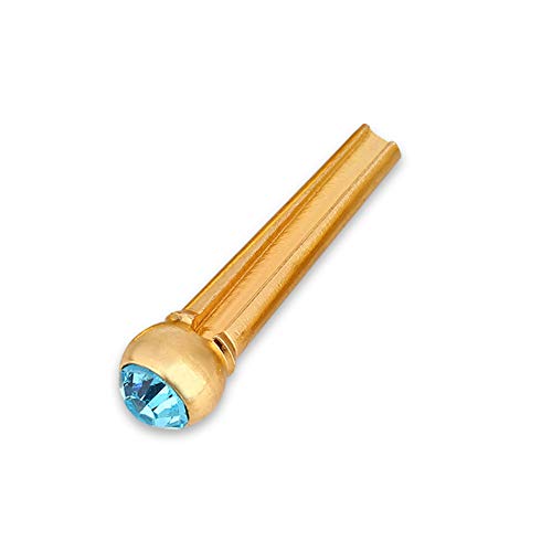 6Pcs Bridge Pin Copper Material Folk Acoustic Guitar Bridge Pin Peg Nail with Colorful Crystal Glass Dot(Sky Blue)