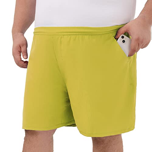 Rosemmetti 7 Inch Men's Athletic Shorts Big And Tall Dry Fit Running Sports Gym Workout Shorts With Zipper Pockets(2203918 Yellow/3Xlb) #TOP1