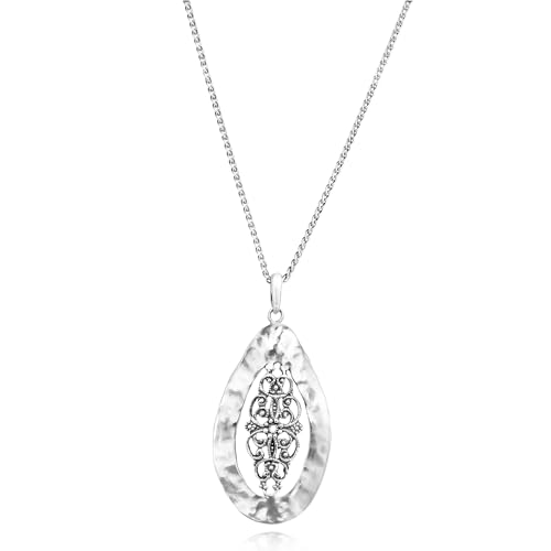 JEAN RACHEL JEWELRY 925 Sterling Silver Necklace for Women - Bold Lace Filigree Vintage Design - Hypoallergenic, Lead & Nickel Free Jewelry - Artisan Handcrafted Statement Necklace