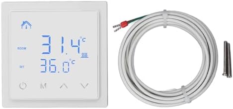 Sunicon Electric Underfloor Heating Thermostat, LED Display Anti False Contact Temperature Controller Programmable Thermostat with Sensor Probe for Underfloor Heating Systems 16A AC85V‑250V
