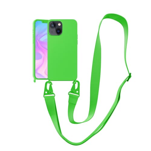 Image of Compatible with iPhone 15 Plus Case with Lanyard Crossbody iPhone Case with Strap Adjustable Shockproof Drop Protection Silicone Phone Cover for iPhone 15 Plus 6.7'' Neon Green