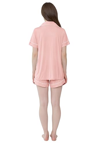 Image of Cherrydew Women Bamboo Viscose Super Soft Comfy Summer Cooling Short Sleeve Button Down Pajama Shorts Set S-XXL