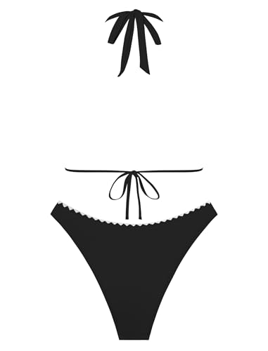 Image of ZAFUL Women Halter Dual Straps Whip Stitch Floral Triangle Bikini Swimsuits