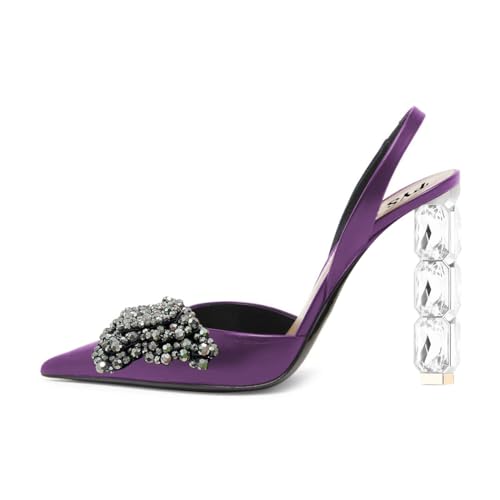 FYS Women Butterfly Pointed Toe Pumps Crystal High Heel Slingbacks Slip on Elegant Wedding Prom Sandal Shoes Size 4-16 US3