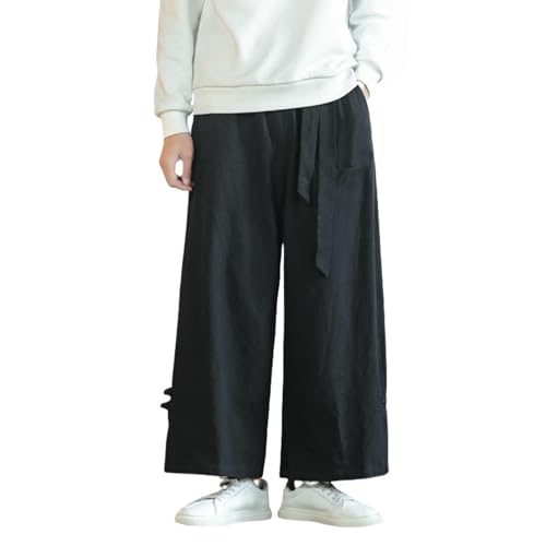 Men's Spring Autumn Chinese Style Retro Trendy Loose Straight Cotton Linen Casual Pants