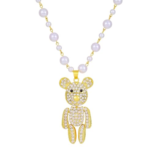 Collier pendentif ours brillant avec cristaux colorés et chaîne dorée unisexe