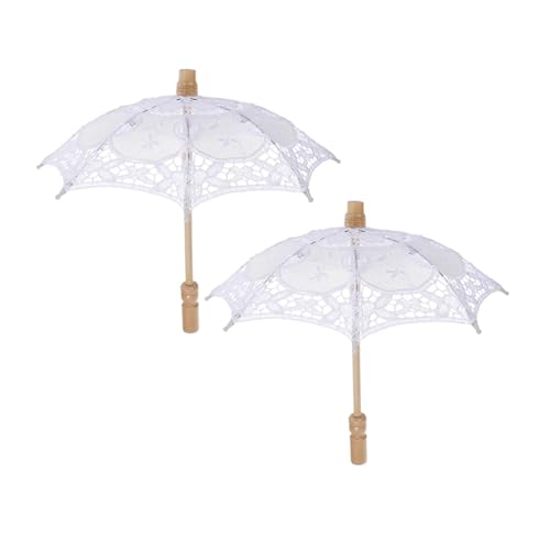 CHUDOU Paraguas de encaje, sombrilla de boda, 2 piezas, sombrilla de apoyo, velo de novia, decoración vintage, sombrilla de encaje con mango de madera, sombrilla de encaje vintage