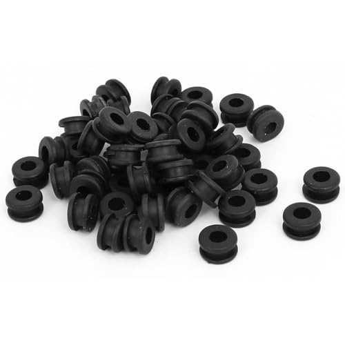 ROWORKX 50Pcs Rubber Grommets, 5mm Wiring Blanking Ring Gaskets – Black Rubber Cable Hole Plugs for Protecting Cables, Wires and Plugs