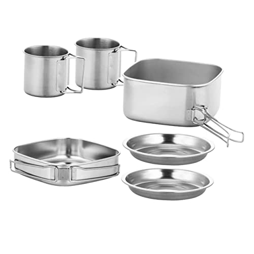 TOGEVAL 1set Camping Cookware Lightweight Stainless Steel Portable Folding Pot Pan for Outdoor Cooking for Camping Hiking Travel and Picnics Compact Convenient Design