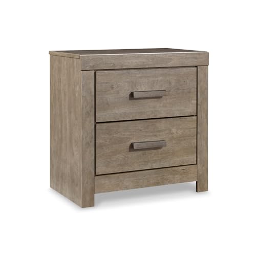 Signature Design by Ashley Culverbach Modern 2 Drawer Nightstand with 2 USB Charging Stations, 24.37' Tall, Weathered Gray