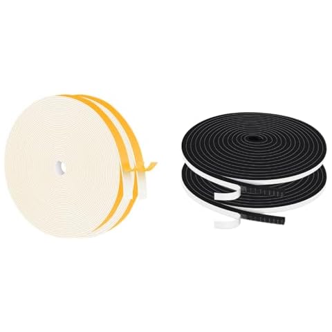 Trisiki 33 Ft White High Density and 33 Ft Black High Density Weather Stripping Door Seal Strip, Strong Adhesive AC Insulation Foam Tape, Lightproof Anti-Bug(1/2In x 1/16In,1/4In x 1/4In) Cover