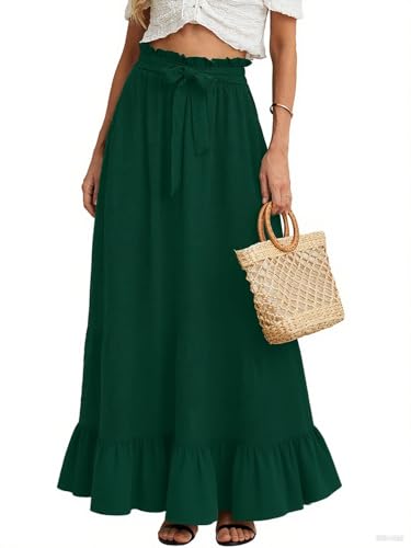 KORSIS Women's Maxi Skirt Casual A Line High Waisted Tied Adjustable Flowy Elegant Vocation Beach Long Skirt with Pocket